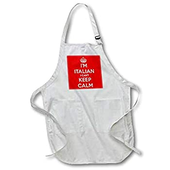 【中古】【輸入品・未使用】 White-Full - 3dRose I Cant Keep Calm Im Italian Red%カンマ% Full Length Apron%カンマ% 60cm by 80cm%カンマ% White%カンマ% With Pockets