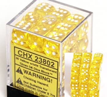 【中古】【輸入品・未使用】Chessex Yellow With White Spots Translucent 12Mm 6 Sided Dice 36 by Chessex [並行輸入品](3)