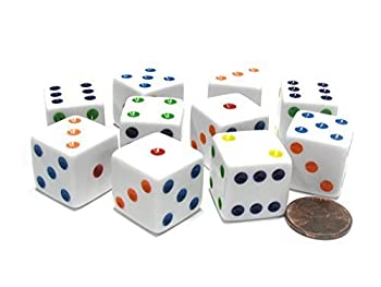 šۡ͢ʡ̤ѡSet of 10 Large Six Sided Square Opaque 19mm D6 Dice - Wh...