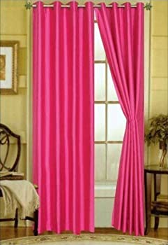 【中古】【輸入品 未使用】2 Piece Solid Hot Pink Faux Silk Grommet Curtain Panel 58 by 84 Inch by Qutain Linen 並行輸入品