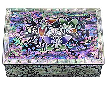 【中古】【輸入品 未使用】Jewellery Trinket Box Mother of Pearl Inlay Lacquered Butterflies Black 38