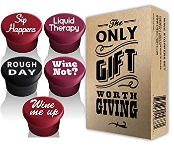 【中古】【輸入品・未使用】5 Wine Stoppers + Gift Box - Perfect Wine Gift Accessory%カンマ% Set of 5 Funny Silicone Wine Reusab..