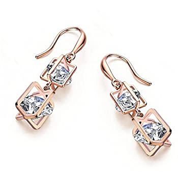 【中古】【輸入品・未使用】SBLING 18K Rose Gold Plated Cubic Zirconia Drop Earrings(9.5 cttw)