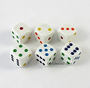 šۡ͢ʡ̤ѡWhite Opaque Dice with Multi Color Pips D6 16mm (5/8in) R...
