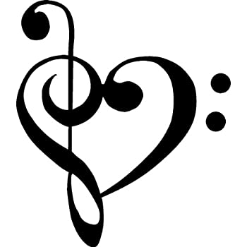 楽天スカイマーケットプラス【中古】【輸入品・未使用】CMI210 TREBLE BASS CLEF HEART Love of Music 4インチ ブラック ビニール デカール ウィンドウステッカー ノートパソコン iPad 窓 壁 車 トラッ