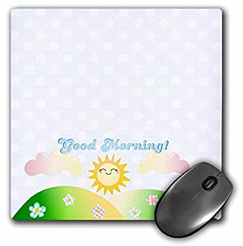 3dRose 8 X 8 X 0.25 Good Morning Sunshine Cute Kawaii Happy Sun Rising Over Hills Baby Blue Polka Dots Sunny Summer Mouse Pad (mp_11306