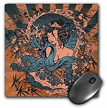 楽天スカイマーケットプラス【中古】【輸入品・未使用】3dRose LLC 8 X 8 X 0.25 Inches Beautfiul Grunge Style Japanese Geisha Girl Woman and Dragon Oriental Asian Design Mouse Pad （mp_119074_