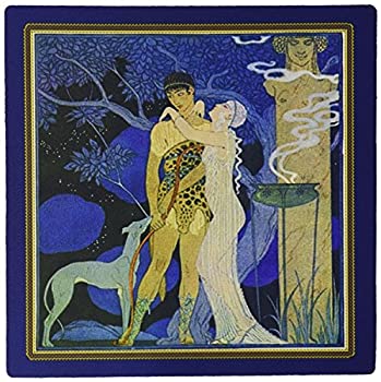 【中古】【輸入品・未使用】3dRose LLC 8 x 8 x 0.25 Inches Mouse Pad%カンマ% Art Nouveau Lady Man and Dog in Gold and Navy Frames (mp_43808_1) [並行輸入品]