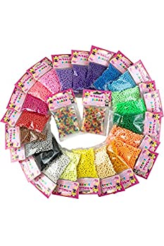 楽天スカイマーケットプラス【中古】【輸入品・未使用】水を付けるとつながる魔法のビーズ ミラクルビーズ 丸ビーズ お得セット 補充パック 24種14400個 ノーマル丸型22色 特殊タイプ 2種