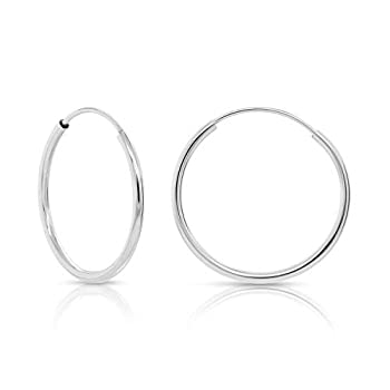 【中古】【輸入品・未使用】14Kホワイトゴールド ラウンドエンドレスフープピアス - 10~18mm