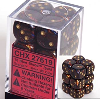 【中古】【輸入品 未使用】Chessex Scarab 16mm d6 Blue Blood w/Gold Dice Block (12) Dice - 27619 並行輸入品