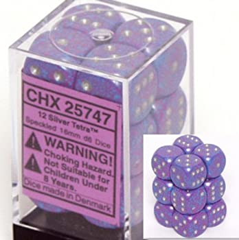 šۡ͢ʡ̤ѡChessex Dice d6 Sets: Silver Tetra Speckled - 16mm Six Sided Die (12) Block of Dice [¹͢]