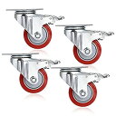 【中古】【輸入品・未使用】3'' PVC Heavy Duty Swivel Caster Wheels 360 Degree Top Plate with Brake Pack of 4 - Red (880Lbs) by COOCHEER