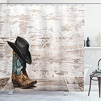 【中古】【輸入品 未使用】Western Decor Shower Curtain Set By Ambesonne カンマ Traditional Rodeo Cowboy Hat And Cowgirl Boots in A Retro Grunge Background Art Phot