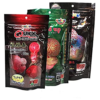 【中古】【輸入品 未使用】OKIKO set of 3: quick red カンマ head up カンマ platinum high quality flowerhorn cichlid food - 100g X 3 by thaiFH.com 並行輸入品