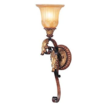 【中古】【輸入品 未使用】Livex Lighting 8581-63 Villa Verona 1 Light Verona Bronze Finish Wall Sconce with Aged Gold Leaf Accents and Rustic Art Glass 並行輸入