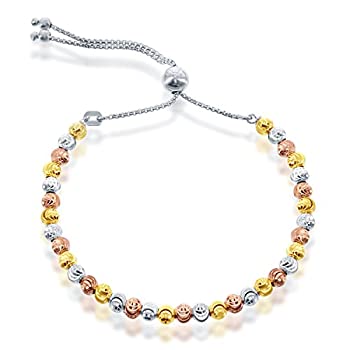 【中古】【輸入品・未使用】Beaux Bijoux 925スターリングシルバー ダイヤモンドカット ムーンビーズ イタリア 調節可能な ボロ ブレスレット