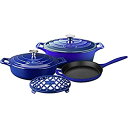 【中古】【輸入品・未使用】Oval Enamelled Cast Iron 6-Piece Cookware Set Colour: Sapphire