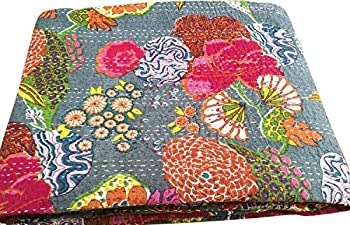 šۡ͢ʡ̤ѡJGARTS GREY KANTHA FLORAL PRINTED QUEEN SIZE (90x108) INC...