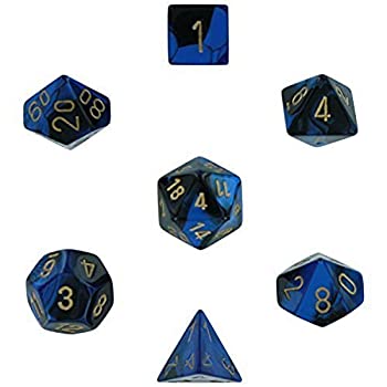 Chessex Dice Polyhedral 7Die Gemini Set BlackBlue w/gold CHX26435 26435-C2 