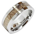 【中古】【輸入品・未使用】100S JEWELRY タングステンリング メンズ 結婚指輪 鹿の角をはめ込んだハンマー フラットバンド サイズ8~16