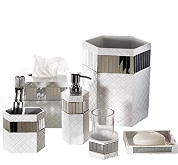 Creative Scents Quilted Mirror Bathroom Accessories Set%カンマ% 6 Piece Bath Set Collection Features 