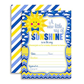 yÁzyAiEgpzRay of Sunshine Boy Baby Shower Fill In Invitations%J}% set of 10 including envelopes