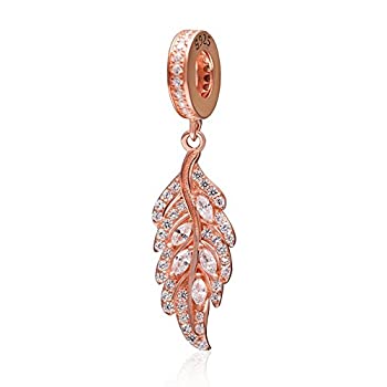 【中古】【輸入品 未使用】(Plated Rose Gold feathers) - Feather Charm 925 Sterling Silver Wings Beads fit for Women Charms Bracelets (Plated Rose Gold feathers)