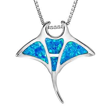 【中古】【輸入品・未使用】Aloha Jewelry Company スターリングシルバー 人工ブルーオパール マンタレイ ネックレスペンダント 18インチボックスチェーン付き