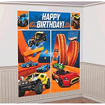 【中古】【輸入品・未使用】Amscan Fast Riding Hot Wheels Wild Racer Birthday Party Scene Setters Wall Decorating Kit (5 Piece)%..