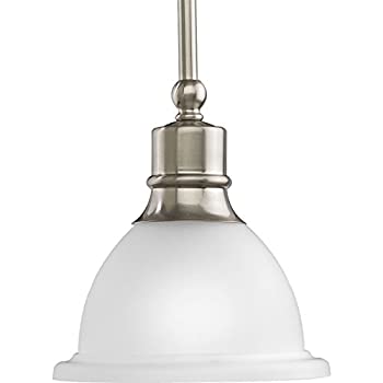【中古】【輸入品・未使用】Progress Lighting P5078-09 1-Light Stem-Hung Mini-Pendant with White Etched Glass%カンマ% Brushed Ni..