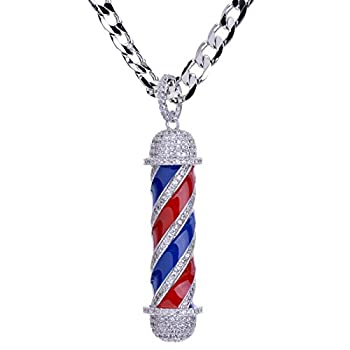 【中古】【輸入品・未使用】メンズ新しいミニ真鍮シルバーBarber Shop Pendant with 24?"キューバチェーンBCH 15108s