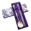 【中古】【輸入品 未使用】HugeStore Chinese Purple Rose Stainless Steel Chopsticks and Spoon Set