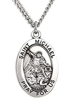 【中古】【輸入品・未使用】HeartlandメンズSaint Michaelスターリングシルバー楕円形ペンダント USA Made +チェーンChoice