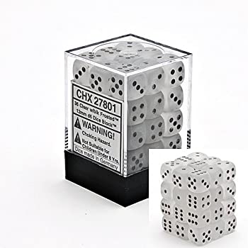 šۡ͢ʡ̤ѡChessex Dice d6 Sets: Frosted Clear with Black - 12mm Six Sided Die (36) Block of Dice [¹͢]