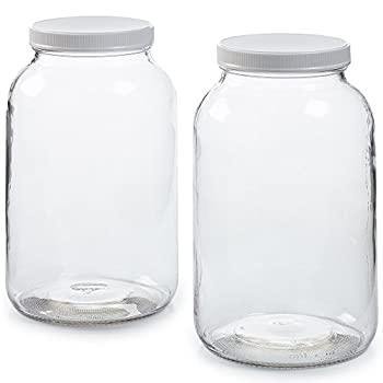 【中古】【輸入品・未使用】2 Pack - 3.8l Glass Jar w/Plastic Airtight Lid%カンマ% Muslin Cloth%カンマ% Rubber Band - Wide Mouth Easy to Clean - BPA Free & Dishwasher Sa