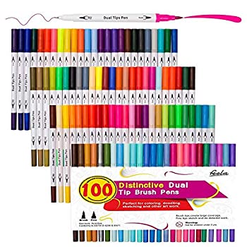 【中古】【輸入品 未使用】100 Colors Dual Tip Brush Pens with Fineliners Art Markers カンマ Feela Watercolor Dual Brush Tip and Highlighters for Adult Coloring Boo