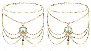 【中古】【輸入品・未使用】2?Pcs裸足サンダルビーチ足ジュエリーターコイズジュエリーアンクレットチェーンアームチェーンタッセル