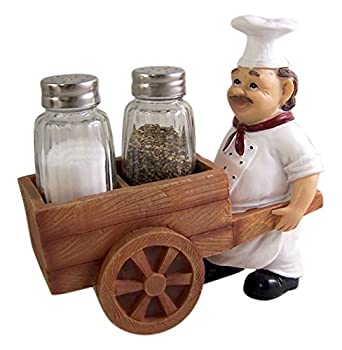 yÁzyAiEgpzSpicy French Chef Cart Salt and Pepper Shaker Holder