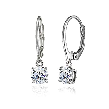 【中古】【輸入品・未使用】スターリングシルバー6?mmラウンドダングルレバーバックイヤリングMade with Swarovski Zirconia