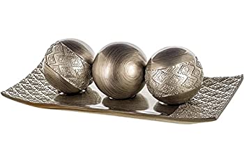 【中古】【輸入品・未使用】(Brushed Silver) - Dublin Decorative Tray and Orbs/Balls Set of 3%カンマ% Centrepiece Bowl with Balls decorations Matching%カンマ% Rustic Dec