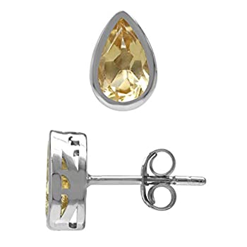 【中古】【輸入品・未使用】1.48カラット 8x5MM 天然梨型 シトリン ホワイトゴールドメッキ 925スターリングシルバー スタッドピアス