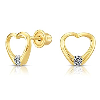 【中古】【輸入品・未使用】TILO JEWELRY 10Kイエローゴールド スモールオープンハート 小さなキュービックジルコニアスタッドピアス スクリューバック付き