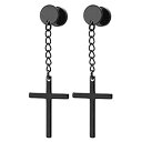 【中古】【輸入品・未使用】ペア円ねじスタッドイヤリングwith Dangle Crossメンズレディースボーイズ、ステンレススチール、スクリューバック
