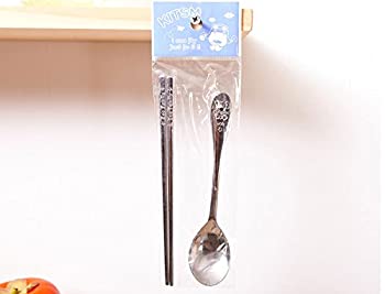 楽天スカイマーケットプラス【中古】【輸入品・未使用】[KITSM SENSE] ステンレススチールスプーンと箸3セット / Stainless Steel Spoon and Chopsticks 3Set / 子供（子犬のパターン） / Kids （puppy