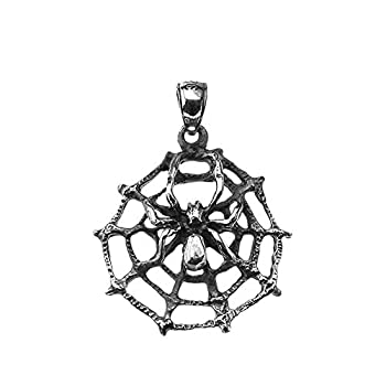 【中古】【輸入品・未使用】上質な酸化スターリングシルバー製クモの巣チャームペンダント。
