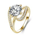 【中古】【輸入品・未使用】シャンパンゴールドメッキ 2.7ct ラウンド キュービックジルコニア 模造ダイヤモンド ソリティア 結婚 婚約指輪 レディース サイ...