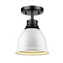 【中古】【輸入品・未使用】Golden Lighting 3602-FMBLK-WH ダンカン - ワンライトフラッシュマウント、シェードオプション:ホワイトシェード