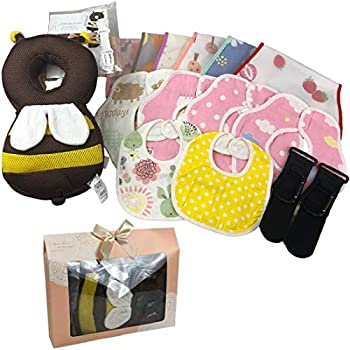 【中古】【輸入品・未使用】赤ちゃんグッズ 詰め合わせ 出産祝い ラッピング済み 女の子用 赤ちゃんリュック ヘッドガード ベビーカーフック 食事エプロン 滑り止...