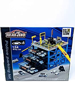 【中古】【輸入品 未使用】Leon 039 s Toys Police Parking Lot Garage- 6 Cars Included- Car Portable Storage for Hotwheels and Matchbox 並行輸入品